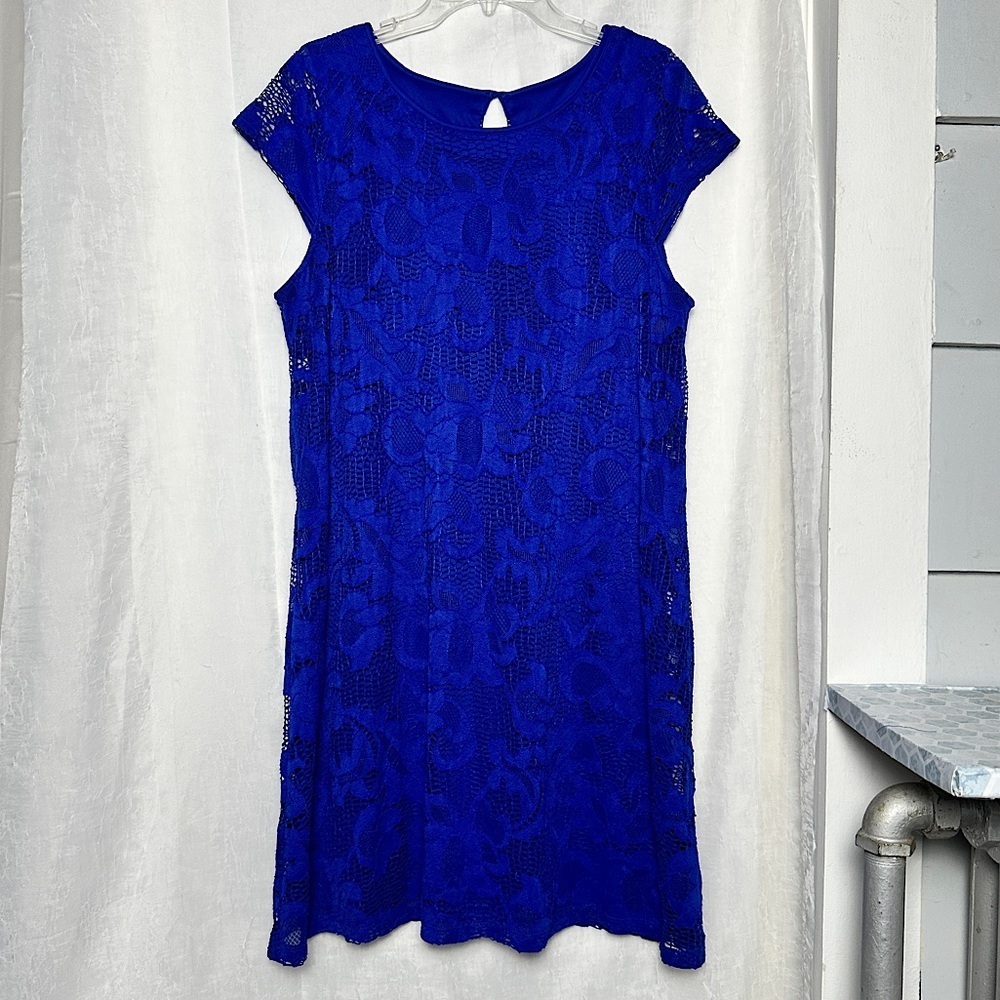 3/$20💥 Ronni Nicole Blue Floral Crochet Lace Dress Knee Length Feminine Holiday